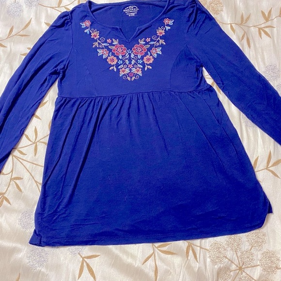 Sears Tops - Pretty Blue & floral Long Sleeve Top S 7-8